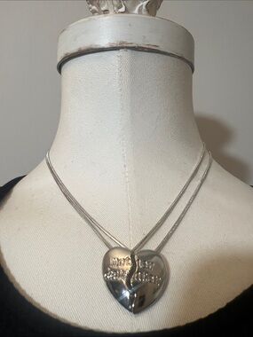 Engraved Mother & Daughter Split Heart Necklace - Silver Tone